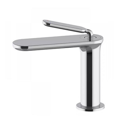 Square Single Hole Sink Faucet Low Arc Bathroom Brass Sink Faucet Silver Short Clearhalo 'Bathroom Remodel & Bathroom Fixtures' 'Bathroom Sink Faucets' 'Bathroom Sinks & Faucet Components' 'bathroom_sink_faucets' 'Home Improvement' 'home_improvement' 'home_improvement_bathroom_sink_faucets' 7286836