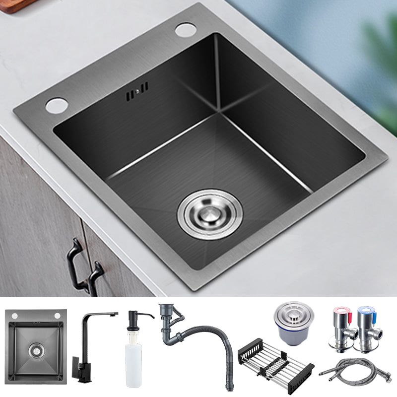 Stainless Steel Kitchen Sink Modern Bar Sink with Drain Strainer Kit Sink with Faucet Square Faucet Clearhalo 'Home Improvement' 'home_improvement' 'home_improvement_kitchen_sinks' 'Kitchen Remodel & Kitchen Fixtures' 'Kitchen Sinks & Faucet Components' 'Kitchen Sinks' 'kitchen_sinks' 7286939