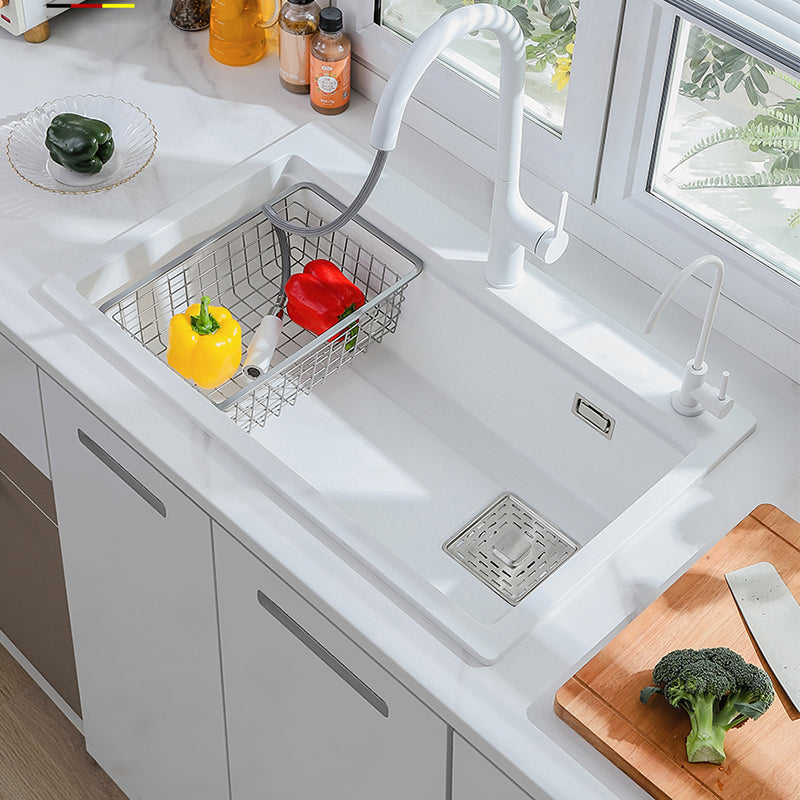 Quartz Kitchen Sink Modern 1-Bowl White Kitchen Sink with Rectangular Shape 26.8"L x 18.5"W x 8.7"H Sink with Faucet Double Tap for Water Purification Clearhalo 'Home Improvement' 'home_improvement' 'home_improvement_kitchen_sinks' 'Kitchen Remodel & Kitchen Fixtures' 'Kitchen Sinks & Faucet Components' 'Kitchen Sinks' 'kitchen_sinks' 7286951