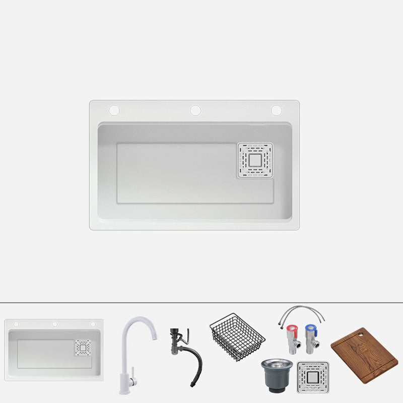 Quartz Kitchen Sink Modern 1-Bowl White Kitchen Sink with Rectangular Shape Sink with Faucet Round Faucet Clearhalo 'Home Improvement' 'home_improvement' 'home_improvement_kitchen_sinks' 'Kitchen Remodel & Kitchen Fixtures' 'Kitchen Sinks & Faucet Components' 'Kitchen Sinks' 'kitchen_sinks' 7286953