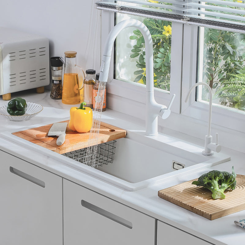 Quartz Kitchen Sink Modern 1-Bowl White Kitchen Sink with Rectangular Shape 30"L x 19"W x 9"H Sink with Faucet Double Tap for Water Purification Clearhalo 'Home Improvement' 'home_improvement' 'home_improvement_kitchen_sinks' 'Kitchen Remodel & Kitchen Fixtures' 'Kitchen Sinks & Faucet Components' 'Kitchen Sinks' 'kitchen_sinks' 7286954