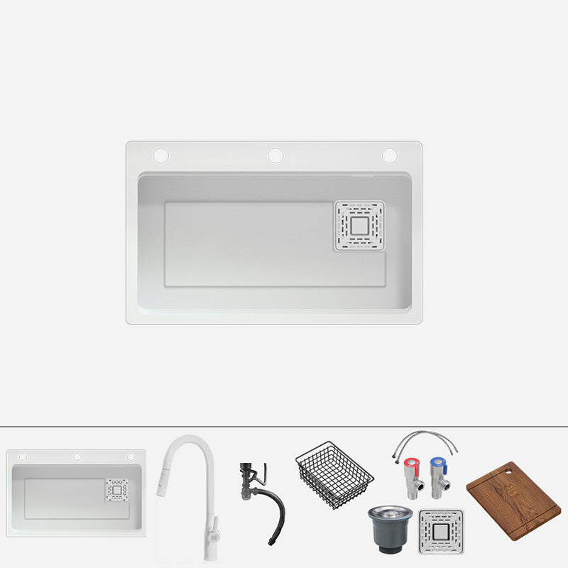 Quartz Kitchen Sink Modern 1-Bowl White Kitchen Sink with Rectangular Shape Sink with Faucet Pull Out Faucet Clearhalo 'Home Improvement' 'home_improvement' 'home_improvement_kitchen_sinks' 'Kitchen Remodel & Kitchen Fixtures' 'Kitchen Sinks & Faucet Components' 'Kitchen Sinks' 'kitchen_sinks' 7286955