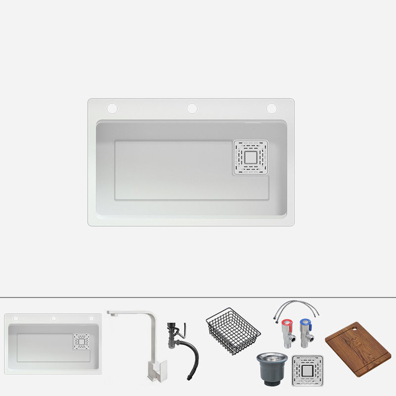 Quartz Kitchen Sink Modern 1-Bowl White Kitchen Sink with Rectangular Shape Sink with Faucet Square Faucet Clearhalo 'Home Improvement' 'home_improvement' 'home_improvement_kitchen_sinks' 'Kitchen Remodel & Kitchen Fixtures' 'Kitchen Sinks & Faucet Components' 'Kitchen Sinks' 'kitchen_sinks' 7286957