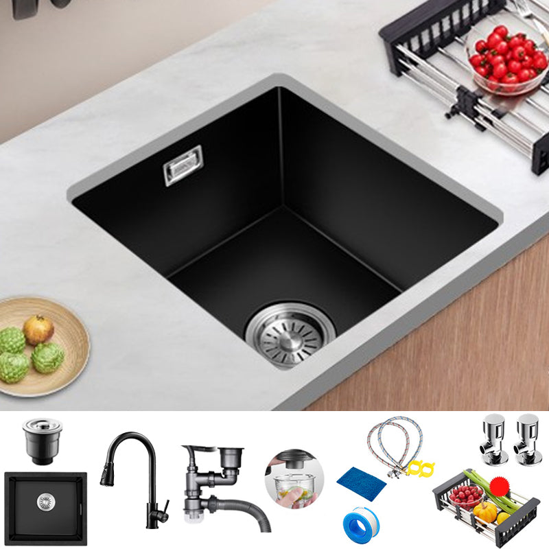 Quartz Kitchen Sink Single Bowl Drop-In Kitchen Sink with Rectangular Shape 16.5"L x 13.8"W x 8.7"H Sink with Faucet Pull Out Faucet Clearhalo 'Home Improvement' 'home_improvement' 'home_improvement_kitchen_sinks' 'Kitchen Remodel & Kitchen Fixtures' 'Kitchen Sinks & Faucet Components' 'Kitchen Sinks' 'kitchen_sinks' 7286975