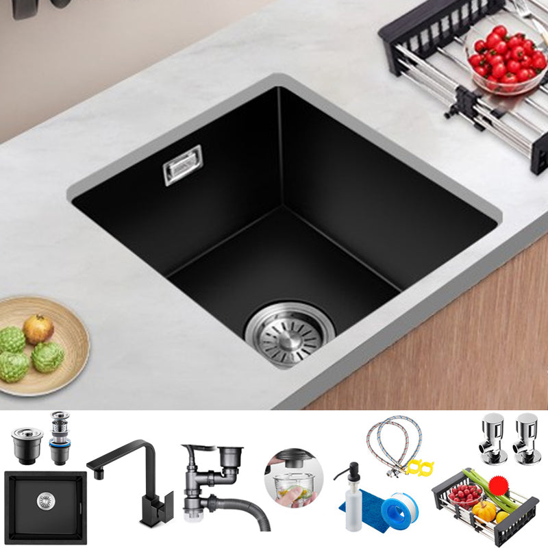 Quartz Kitchen Sink Single Bowl Drop-In Kitchen Sink with Rectangular Shape Sink with Faucet Square Faucet Clearhalo 'Home Improvement' 'home_improvement' 'home_improvement_kitchen_sinks' 'Kitchen Remodel & Kitchen Fixtures' 'Kitchen Sinks & Faucet Components' 'Kitchen Sinks' 'kitchen_sinks' 7286978