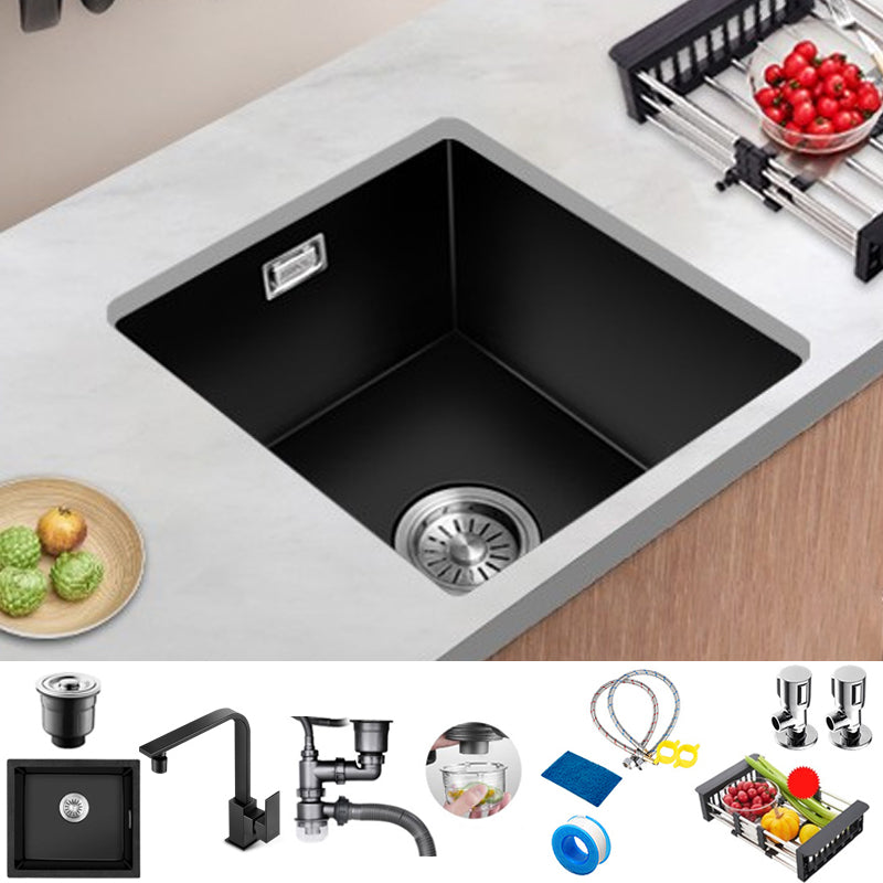 Quartz Kitchen Sink Single Bowl Drop-In Kitchen Sink with Rectangular Shape 16.5"L x 13.8"W x 8.7"H Sink with Faucet Square Faucet Clearhalo 'Home Improvement' 'home_improvement' 'home_improvement_kitchen_sinks' 'Kitchen Remodel & Kitchen Fixtures' 'Kitchen Sinks & Faucet Components' 'Kitchen Sinks' 'kitchen_sinks' 7286982