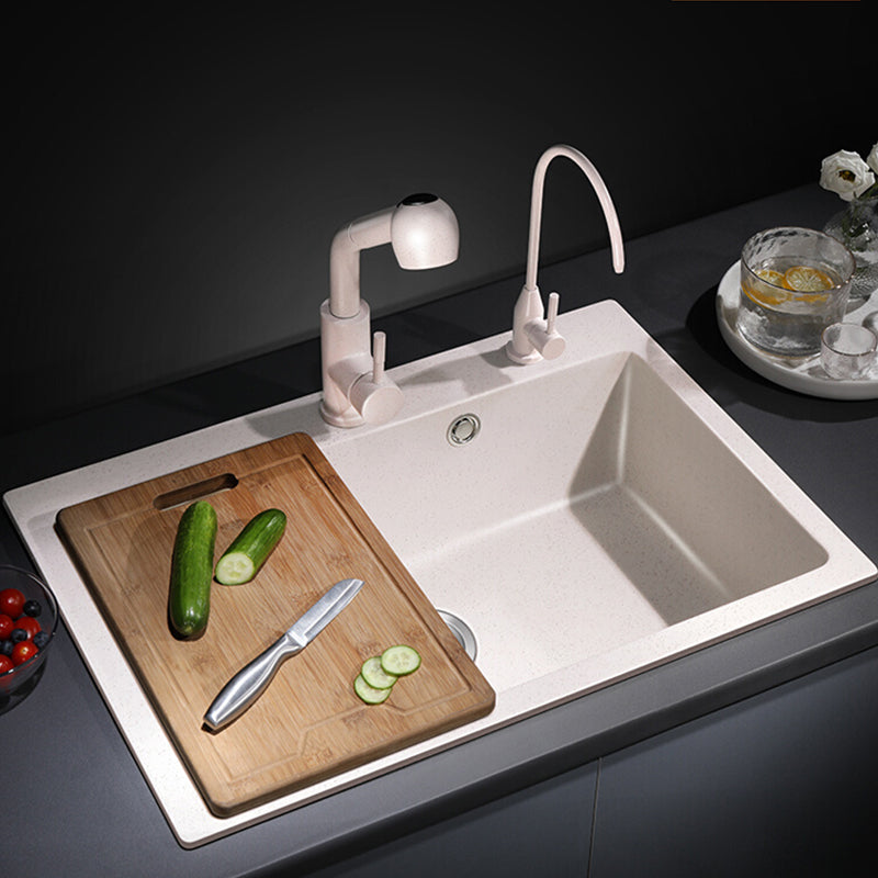 Single Bowl Kitchen Sink Quartz Modern Kitchen Sink with Strainer 24"L x 18"W x 8"H Sink with Faucet Tobacco Pull Out Water Filter Double Faucet Clearhalo 'Home Improvement' 'home_improvement' 'home_improvement_kitchen_sinks' 'Kitchen Remodel & Kitchen Fixtures' 'Kitchen Sinks & Faucet Components' 'Kitchen Sinks' 'kitchen_sinks' 7286995