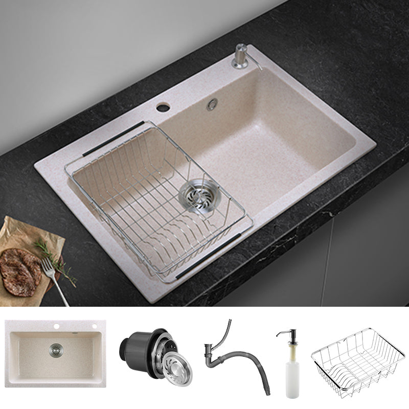 Single Bowl Kitchen Sink Quartz Modern Kitchen Sink with Strainer Sink Only None Clearhalo 'Home Improvement' 'home_improvement' 'home_improvement_kitchen_sinks' 'Kitchen Remodel & Kitchen Fixtures' 'Kitchen Sinks & Faucet Components' 'Kitchen Sinks' 'kitchen_sinks' 7286996