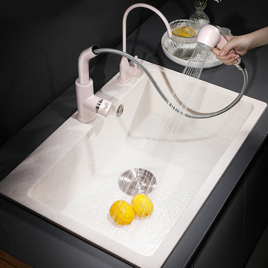 Single Bowl Kitchen Sink Quartz Modern Kitchen Sink with Strainer Clearhalo 'Home Improvement' 'home_improvement' 'home_improvement_kitchen_sinks' 'Kitchen Remodel & Kitchen Fixtures' 'Kitchen Sinks & Faucet Components' 'Kitchen Sinks' 'kitchen_sinks' 7286998