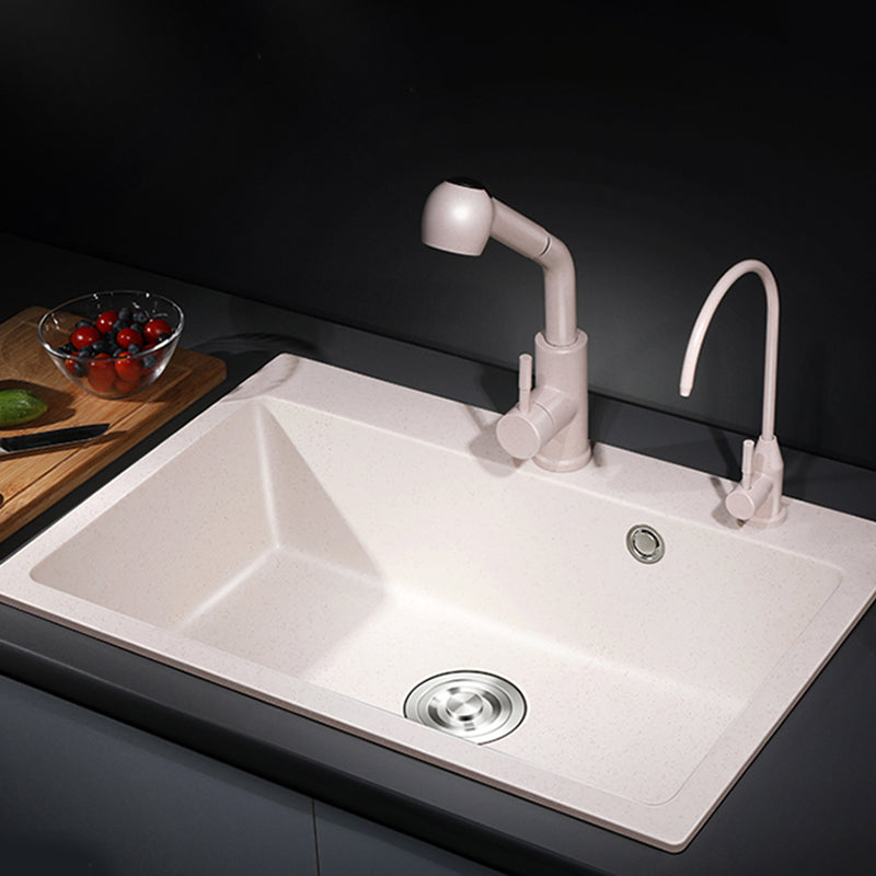 Single Bowl Kitchen Sink Quartz Modern Kitchen Sink with Strainer Clearhalo 'Home Improvement' 'home_improvement' 'home_improvement_kitchen_sinks' 'Kitchen Remodel & Kitchen Fixtures' 'Kitchen Sinks & Faucet Components' 'Kitchen Sinks' 'kitchen_sinks' 7287002