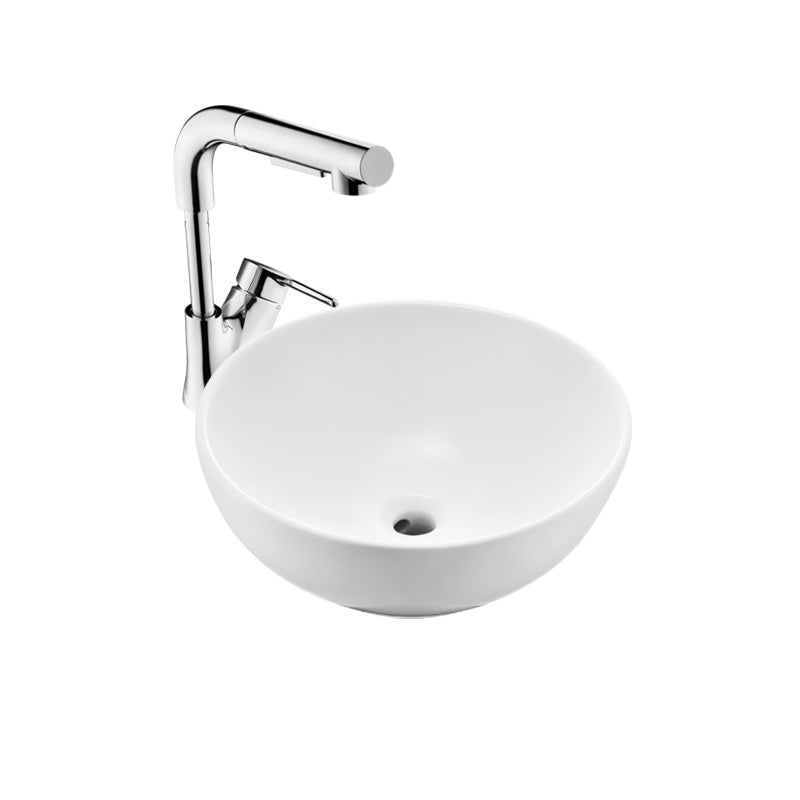 White Porcelain Bathroom Sink with Overflow Vessel Bathroom Sink Pull Out Faucet Sink with Faucet Circular Clearhalo 'Bathroom Remodel & Bathroom Fixtures' 'Bathroom Sinks & Faucet Components' 'Bathroom Sinks' 'bathroom_sink' 'Home Improvement' 'home_improvement' 'home_improvement_bathroom_sink' 7287092