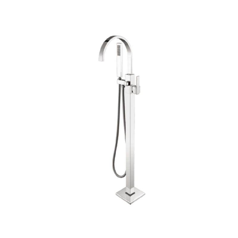 Floor Mounted Metal Freestanding Tub Filler 2 Handles Freestanding Bathtub Faucet Chrome Square/ Rectangle Clearhalo 'Bathroom Remodel & Bathroom Fixtures' 'Bathtub Faucets' 'bathtub_faucets' 'Home Improvement' 'home_improvement' 'home_improvement_bathtub_faucets' 7287138