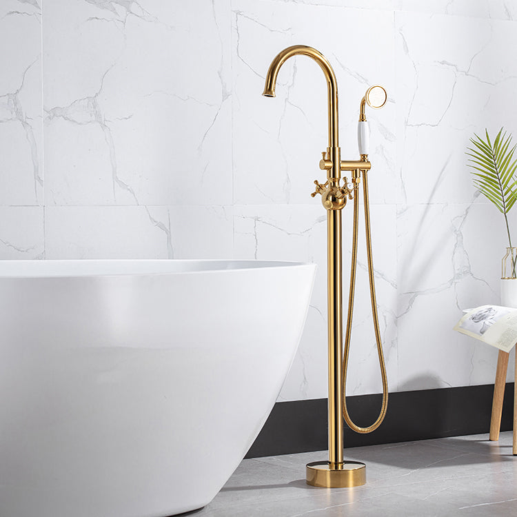 Traditional Floor Mounted Swivel Freestanding Tub Filler Metal Freestanding Faucet Gold Gooseneck Clearhalo 'Bathroom Remodel & Bathroom Fixtures' 'Bathtub Faucets' 'bathtub_faucets' 'Home Improvement' 'home_improvement' 'home_improvement_bathtub_faucets' 7287152