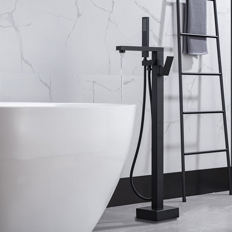 Traditional Floor Mounted Swivel Freestanding Tub Filler Metal Freestanding Faucet Black Bevel Clearhalo 'Bathroom Remodel & Bathroom Fixtures' 'Bathtub Faucets' 'bathtub_faucets' 'Home Improvement' 'home_improvement' 'home_improvement_bathtub_faucets' 7287153
