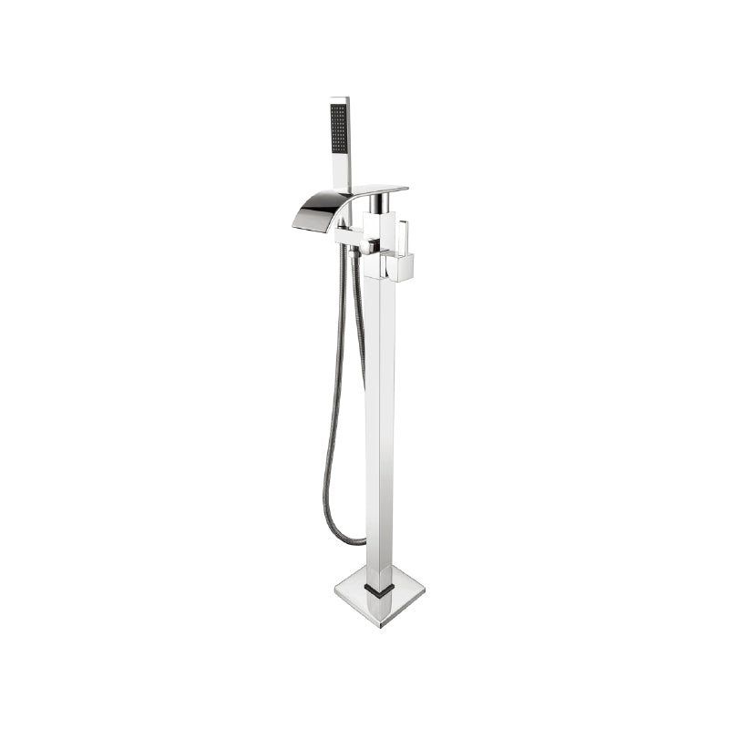 Traditional Floor Mounted Swivel Freestanding Tub Filler Metal Freestanding Faucet Silver Bevel Clearhalo 'Bathroom Remodel & Bathroom Fixtures' 'Bathtub Faucets' 'bathtub_faucets' 'Home Improvement' 'home_improvement' 'home_improvement_bathtub_faucets' 7287154