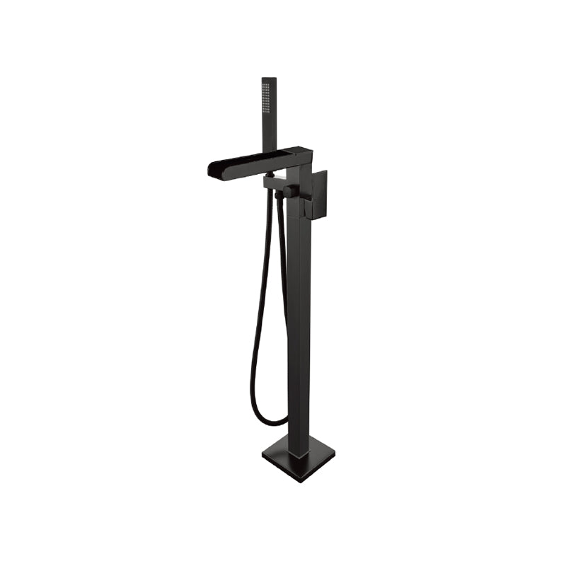 Traditional Floor Mounted Swivel Freestanding Tub Filler Metal Freestanding Faucet Matte Black Square/ Rectangle Clearhalo 'Bathroom Remodel & Bathroom Fixtures' 'Bathtub Faucets' 'bathtub_faucets' 'Home Improvement' 'home_improvement' 'home_improvement_bathtub_faucets' 7287156