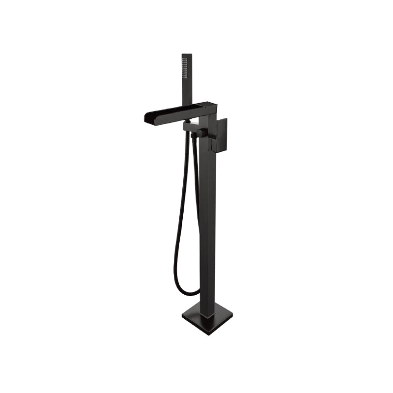Traditional Floor Mounted Swivel Freestanding Tub Filler Metal Freestanding Faucet Matte Black Square Rectangle Clearhalo 'Bathroom Remodel & Bathroom Fixtures' 'Bathtub Faucets' 'bathtub_faucets' 'Home Improvement' 'home_improvement' 'home_improvement_bathtub_faucets' 7287156