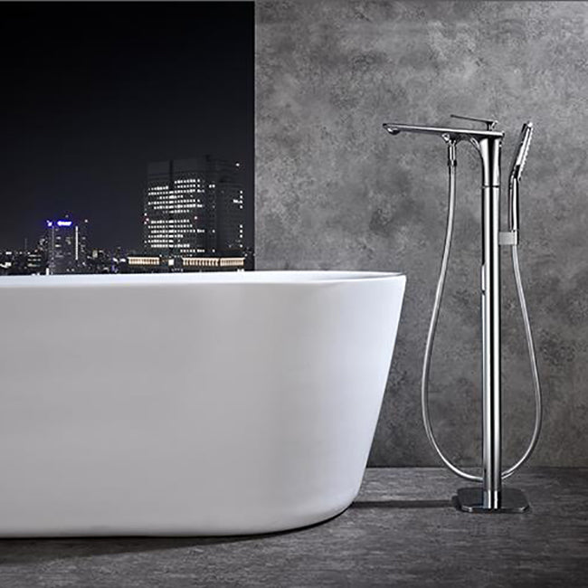 Traditional Floor Mounted Swivel Freestanding Tub Filler Metal Freestanding Faucet Clearhalo 'Bathroom Remodel & Bathroom Fixtures' 'Bathtub Faucets' 'bathtub_faucets' 'Home Improvement' 'home_improvement' 'home_improvement_bathtub_faucets' 7287157