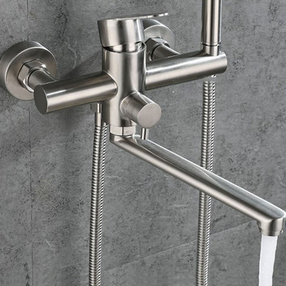Bathroom Bathtub Faucet Rod Handle Handheld Shower Head Bathtub Faucet Bronze Clearhalo 'Bathroom Remodel & Bathroom Fixtures' 'Bathtub Faucets' 'bathtub_faucets' 'Home Improvement' 'home_improvement' 'home_improvement_bathtub_faucets' 7287191