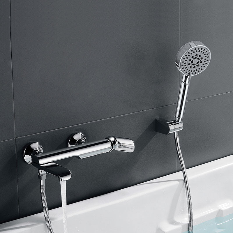 Modern Bathtub Faucet Brass Handheld Shower Head Single Rod Handle Bathtub Faucet Nickel Clearhalo 'Bathroom Remodel & Bathroom Fixtures' 'Bathtub Faucets' 'bathtub_faucets' 'Home Improvement' 'home_improvement' 'home_improvement_bathtub_faucets' 7287210