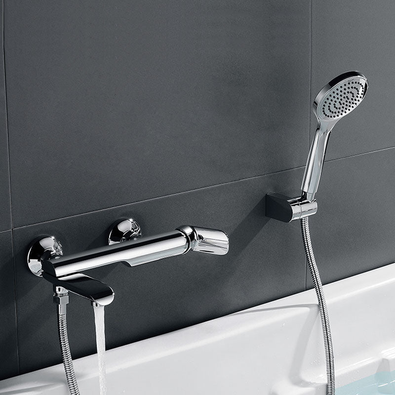 Modern Bathtub Faucet Brass Handheld Shower Head Single Rod Handle Bathtub Faucet Polished Chrome Clearhalo 'Bathroom Remodel & Bathroom Fixtures' 'Bathtub Faucets' 'bathtub_faucets' 'Home Improvement' 'home_improvement' 'home_improvement_bathtub_faucets' 7287216