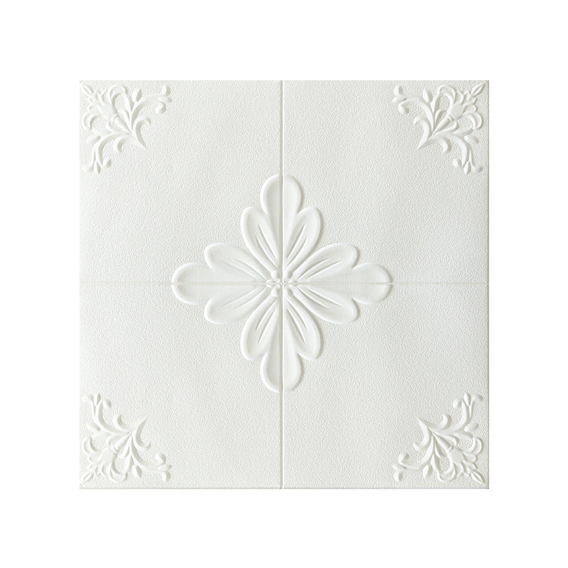 Indoor Home Wall Paneling 3D Floral Print Peel and Stick Waterproof Wall Panel White Clearhalo 'Flooring 'Home Improvement' 'home_improvement' 'home_improvement_wall_paneling' 'Wall Paneling' 'wall_paneling' 'Walls & Ceilings' Walls and Ceiling' 7287390