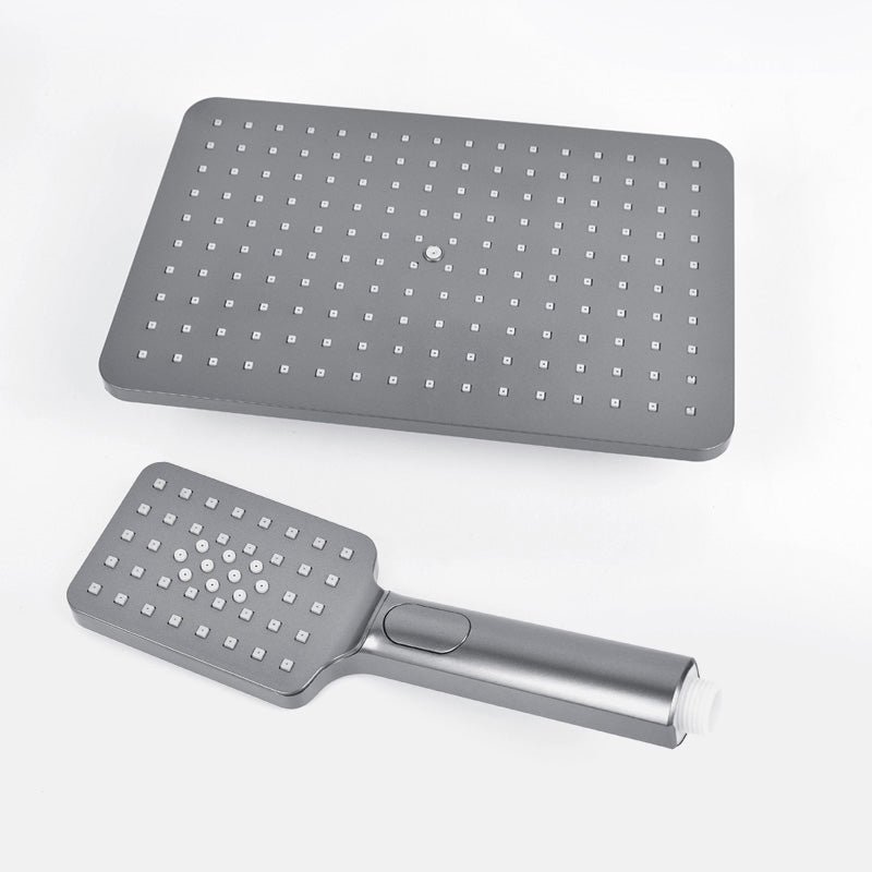 Rectangle Grey Shower Head Combo Standard Spray Pattern Showerhead Gray White Handheld Shower & Large Shower Head Clearhalo 'Bathroom Remodel & Bathroom Fixtures' 'Home Improvement' 'home_improvement' 'home_improvement_shower_heads' 'Shower Heads' 'shower_heads' 'Showers & Bathtubs Plumbing' 'Showers & Bathtubs' 7287444