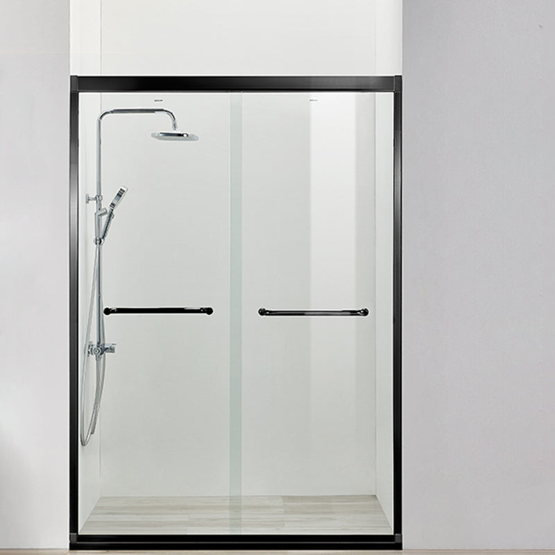 Black Double Sliding Shower Bath Door Semi-Frameless Tempered Shower Doors Black Pulley Clearhalo 'Bathroom Remodel & Bathroom Fixtures' 'Home Improvement' 'home_improvement' 'home_improvement_shower_tub_doors' 'Shower and Tub Doors' 'shower_tub_doors' 'Showers & Bathtubs' 7287474