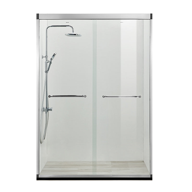 Black Double Sliding Shower Bath Door Semi-Frameless Tempered Shower Doors Clearhalo 'Bathroom Remodel & Bathroom Fixtures' 'Home Improvement' 'home_improvement' 'home_improvement_shower_tub_doors' 'Shower and Tub Doors' 'shower_tub_doors' 'Showers & Bathtubs' 7287477