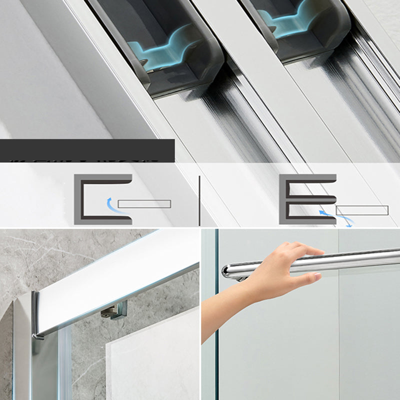 Black Double Sliding Shower Bath Door Semi-Frameless Tempered Shower Doors Clearhalo 'Bathroom Remodel & Bathroom Fixtures' 'Home Improvement' 'home_improvement' 'home_improvement_shower_tub_doors' 'Shower and Tub Doors' 'shower_tub_doors' 'Showers & Bathtubs' 7287478