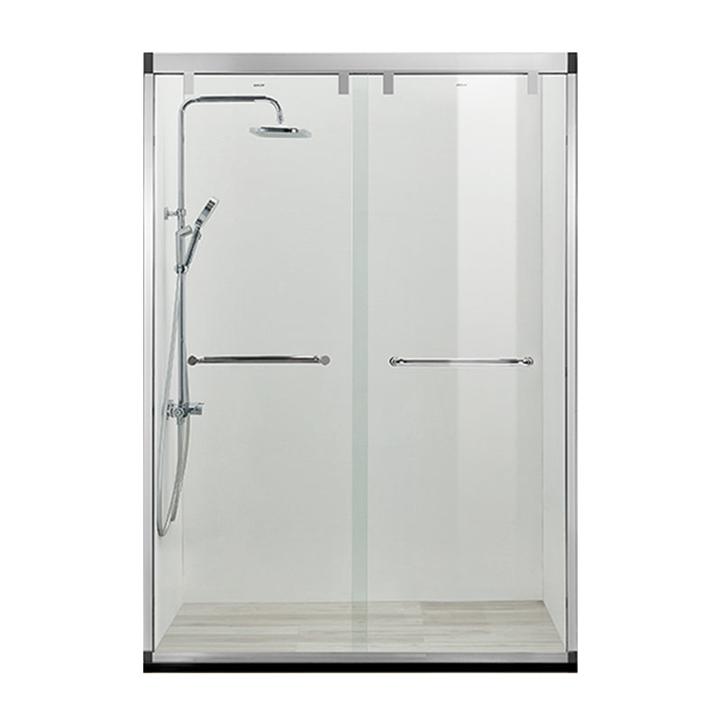 Black Double Sliding Shower Bath Door Semi-Frameless Tempered Shower Doors Clearhalo 'Bathroom Remodel & Bathroom Fixtures' 'Home Improvement' 'home_improvement' 'home_improvement_shower_tub_doors' 'Shower and Tub Doors' 'shower_tub_doors' 'Showers & Bathtubs' 7287481