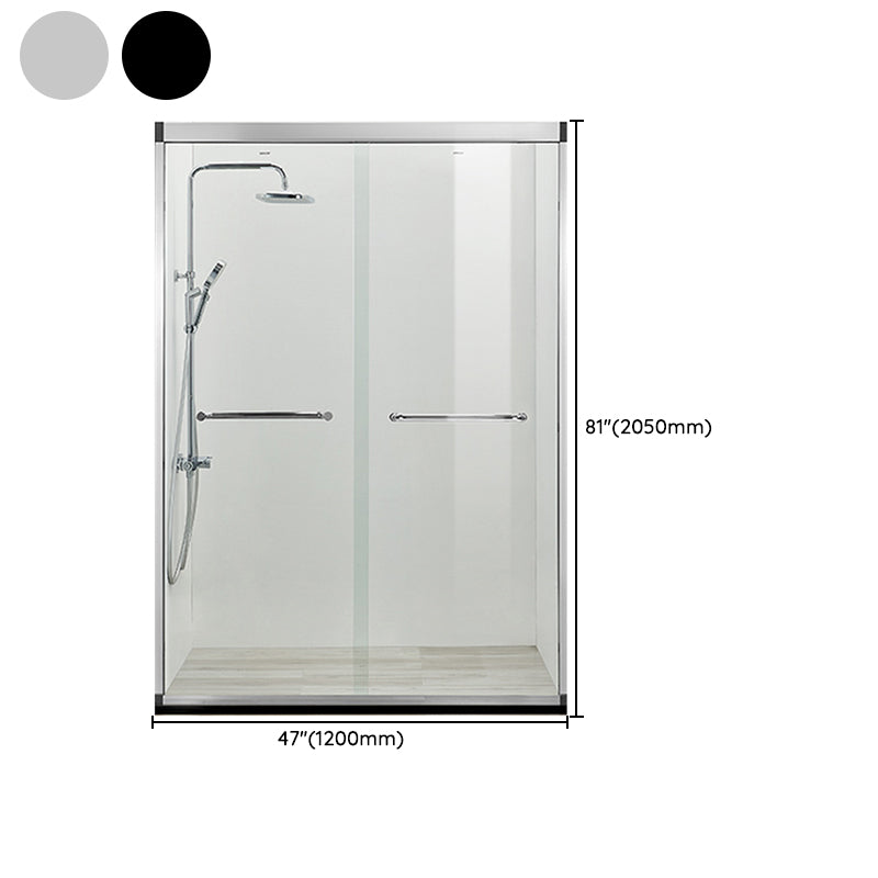 Black Double Sliding Shower Bath Door Semi-Frameless Tempered Shower Doors Clearhalo 'Bathroom Remodel & Bathroom Fixtures' 'Home Improvement' 'home_improvement' 'home_improvement_shower_tub_doors' 'Shower and Tub Doors' 'shower_tub_doors' 'Showers & Bathtubs' 7287482