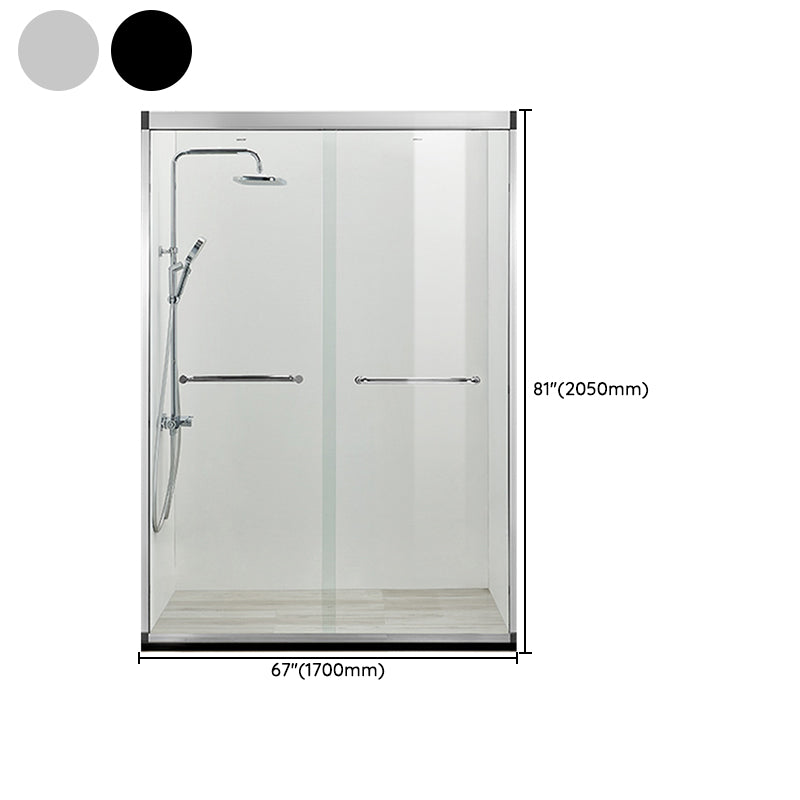 Black Double Sliding Shower Bath Door Semi-Frameless Tempered Shower Doors Clearhalo 'Bathroom Remodel & Bathroom Fixtures' 'Home Improvement' 'home_improvement' 'home_improvement_shower_tub_doors' 'Shower and Tub Doors' 'shower_tub_doors' 'Showers & Bathtubs' 7287491