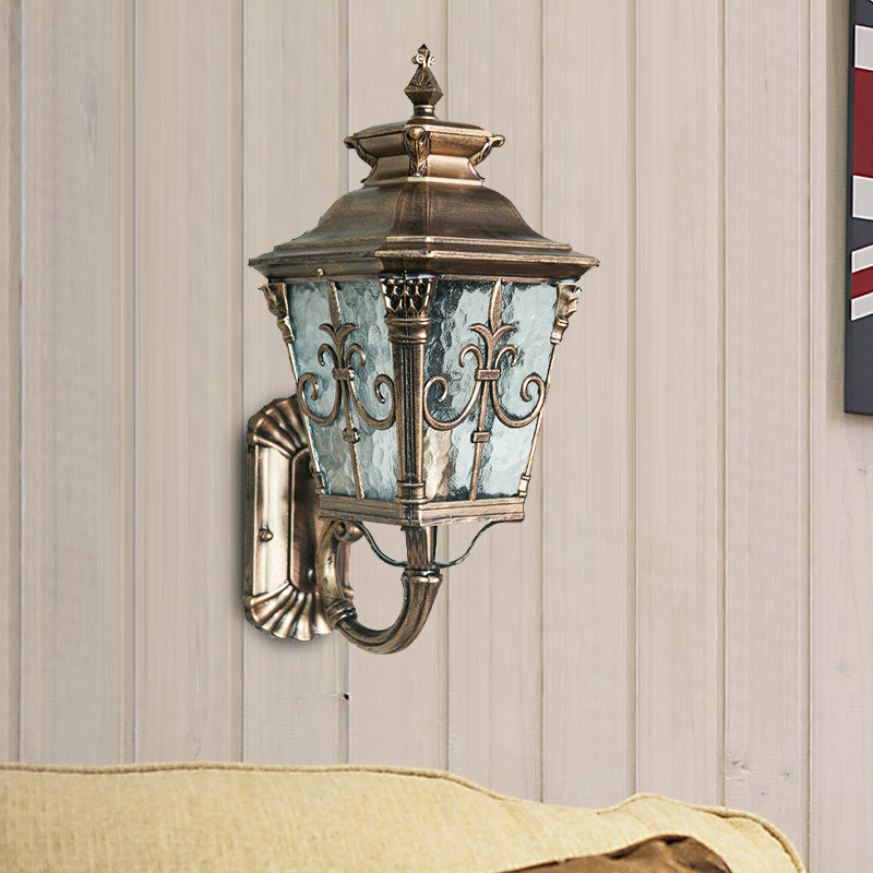 1 Head Water Glass Wall Mount Light Country Brass Pointed Flower Outdoor Surface Wall Sconce Clearhalo 'Wall Lamps & Sconces' 'Wall Lights' Lighting' 728773