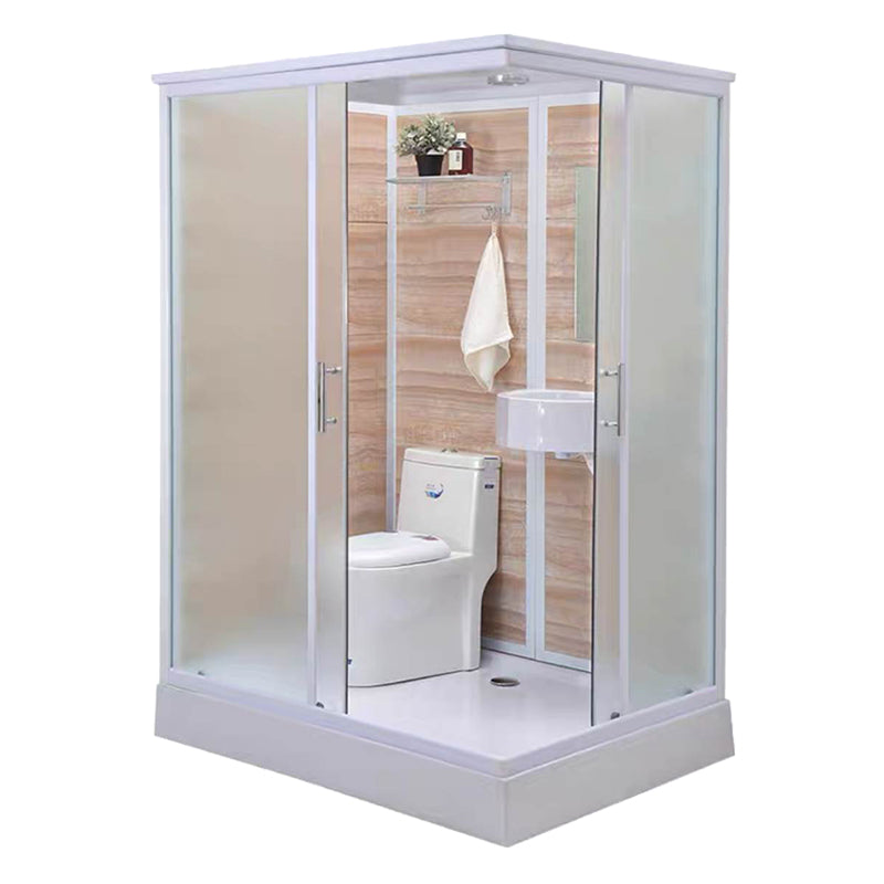Framed Single Sliding Shower Kit Rectangle Frosted Shower Stall 55"L x 43"W x 85"H Toilet Only Symmetrical Clearhalo 'Bathroom Remodel & Bathroom Fixtures' 'Home Improvement' 'home_improvement' 'home_improvement_shower_stalls_enclosures' 'Shower Stalls & Enclosures' 'shower_stalls_enclosures' 'Showers & Bathtubs' 7287840