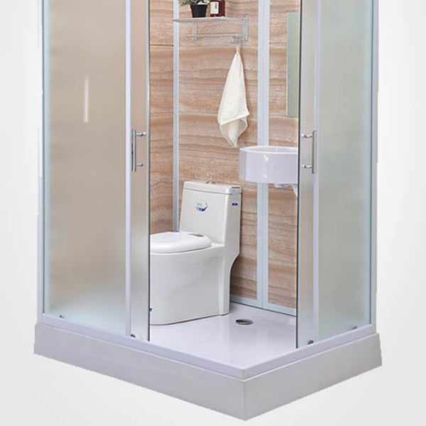 Framed Single Sliding Shower Kit Rectangle Frosted Shower Stall Clearhalo 'Bathroom Remodel & Bathroom Fixtures' 'Home Improvement' 'home_improvement' 'home_improvement_shower_stalls_enclosures' 'Shower Stalls & Enclosures' 'shower_stalls_enclosures' 'Showers & Bathtubs' 7287841