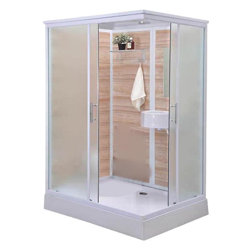 Framed Single Sliding Shower Kit Rectangle Frosted Shower Stall 55"L x 43"W x 85"H Toilet Not Included Symmetrical Clearhalo 'Bathroom Remodel & Bathroom Fixtures' 'Home Improvement' 'home_improvement' 'home_improvement_shower_stalls_enclosures' 'Shower Stalls & Enclosures' 'shower_stalls_enclosures' 'Showers & Bathtubs' 7287846
