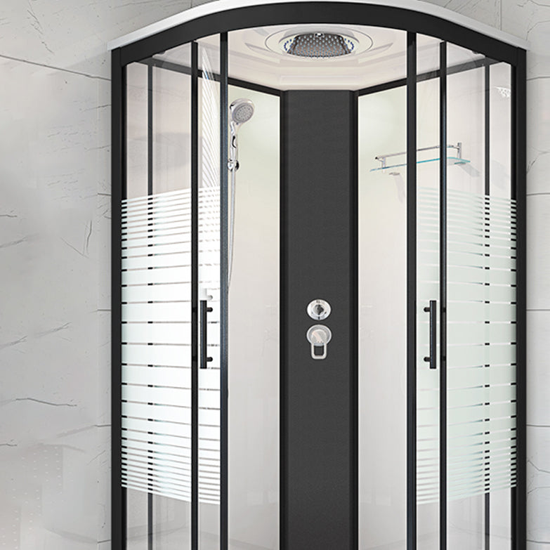 Striped Tempered Glass Shower Stall Black Double Sliding Door Shower Room Clearhalo 'Bathroom Remodel & Bathroom Fixtures' 'Home Improvement' 'home_improvement' 'home_improvement_shower_stalls_enclosures' 'Shower Stalls & Enclosures' 'shower_stalls_enclosures' 'Showers & Bathtubs' 7289041