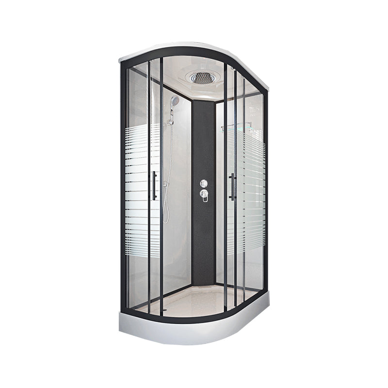 Striped Tempered Glass Shower Stall Black Double Sliding Door Shower Room Left Clearhalo 'Bathroom Remodel & Bathroom Fixtures' 'Home Improvement' 'home_improvement' 'home_improvement_shower_stalls_enclosures' 'Shower Stalls & Enclosures' 'shower_stalls_enclosures' 'Showers & Bathtubs' 7289047