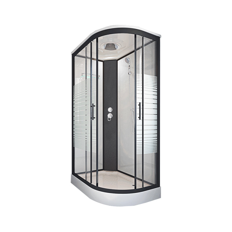 Striped Tempered Glass Shower Stall Black Double Sliding Door Shower Room Right Clearhalo 'Bathroom Remodel & Bathroom Fixtures' 'Home Improvement' 'home_improvement' 'home_improvement_shower_stalls_enclosures' 'Shower Stalls & Enclosures' 'shower_stalls_enclosures' 'Showers & Bathtubs' 7289048
