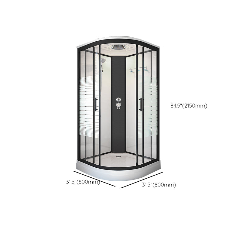 Striped Tempered Glass Shower Stall Black Double Sliding Door Shower Room Clearhalo 'Bathroom Remodel & Bathroom Fixtures' 'Home Improvement' 'home_improvement' 'home_improvement_shower_stalls_enclosures' 'Shower Stalls & Enclosures' 'shower_stalls_enclosures' 'Showers & Bathtubs' 7289050