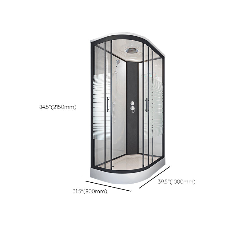 Striped Tempered Glass Shower Stall Black Double Sliding Door Shower Room Clearhalo 'Bathroom Remodel & Bathroom Fixtures' 'Home Improvement' 'home_improvement' 'home_improvement_shower_stalls_enclosures' 'Shower Stalls & Enclosures' 'shower_stalls_enclosures' 'Showers & Bathtubs' 7289054