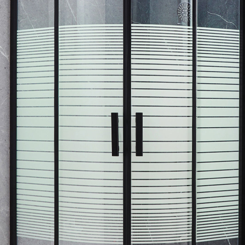 Tempered Glass Shower Enclosure Black Double Sliding Door Shower Kit Clearhalo 'Bathroom Remodel & Bathroom Fixtures' 'Home Improvement' 'home_improvement' 'home_improvement_shower_stalls_enclosures' 'Shower Stalls & Enclosures' 'shower_stalls_enclosures' 'Showers & Bathtubs' 7289077