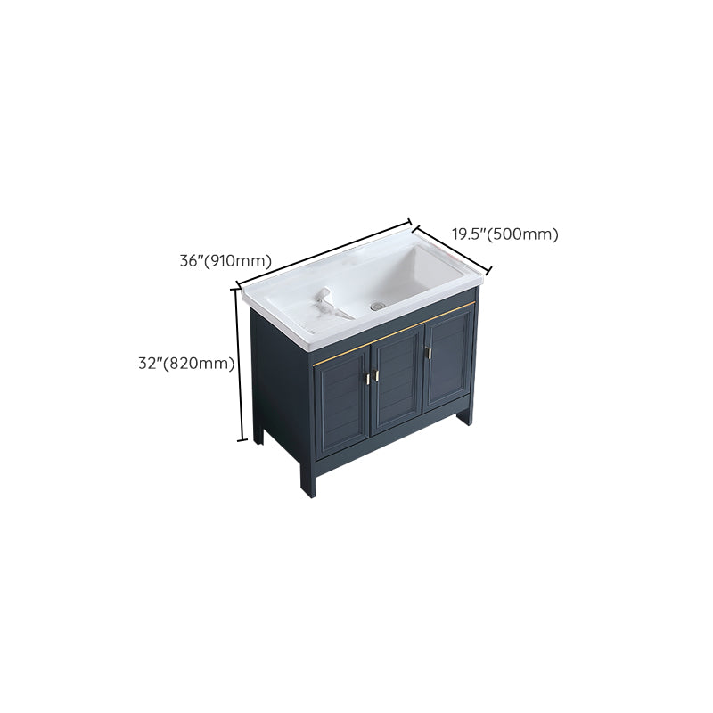 Grey Bath Vanity Freestanding Rectangular Single Sink Doors Metal Frame Vanity with Mirror Clearhalo 'Bathroom Remodel & Bathroom Fixtures' 'Bathroom Vanities' 'bathroom_vanities' 'Home Improvement' 'home_improvement' 'home_improvement_bathroom_vanities' 7289170