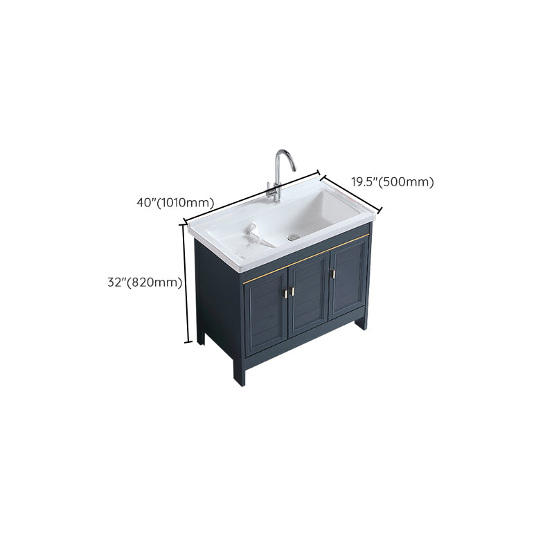 Grey Bath Vanity Freestanding Rectangular Single Sink Doors Metal Frame Vanity with Mirror Clearhalo 'Bathroom Remodel & Bathroom Fixtures' 'Bathroom Vanities' 'bathroom_vanities' 'Home Improvement' 'home_improvement' 'home_improvement_bathroom_vanities' 7289176