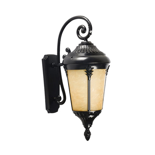 1 Bulb Tan Cracked Glass Sconce Lighting Country Black Urn Outdoor Wall Mount Lamp Clearhalo 'Wall Lamps & Sconces' 'Wall Lights' Lighting' 728925