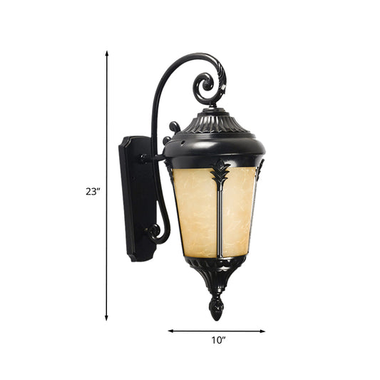 1 Bulb Tan Cracked Glass Sconce Lighting Country Black Urn Outdoor Wall Mount Lamp Clearhalo 'Wall Lamps & Sconces' 'Wall Lights' Lighting' 728927