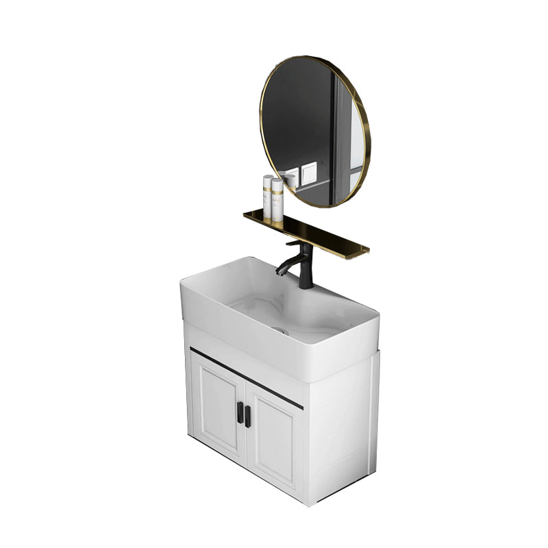 Modern White Ceramic Top Vanity Single-Sink Rectangular Wall Mount Vanity Vanity & Faucet & Mirrors 22"L x 12"W x 17"H Black White Clearhalo 'Bathroom Remodel & Bathroom Fixtures' 'Bathroom Vanities' 'bathroom_vanities' 'Home Improvement' 'home_improvement' 'home_improvement_bathroom_vanities' 7289540