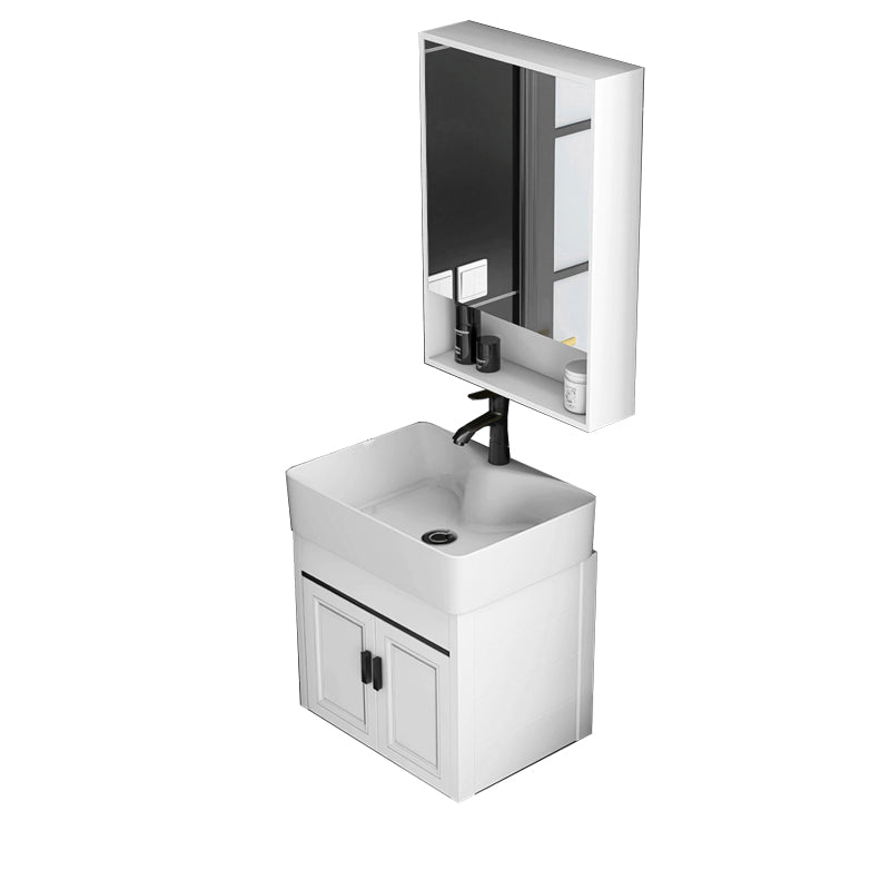 Modern White Ceramic Top Vanity Single-Sink Rectangular Wall Mount Vanity Vanity & Faucet & Mirror Cabinet 19"L x 15"W x 17"H Black White Clearhalo 'Bathroom Remodel & Bathroom Fixtures' 'Bathroom Vanities' 'bathroom_vanities' 'Home Improvement' 'home_improvement' 'home_improvement_bathroom_vanities' 7289547