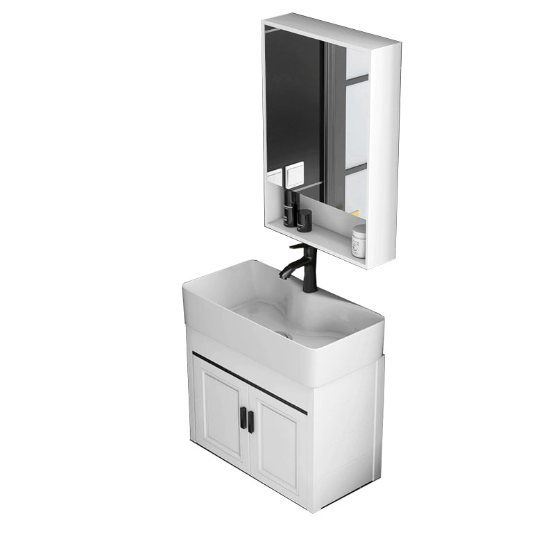Modern White Ceramic Top Vanity Single-Sink Rectangular Wall Mount Vanity Vanity & Faucet & Mirror Cabinet 22"L x 12"W x 17"H Black White Clearhalo 'Bathroom Remodel & Bathroom Fixtures' 'Bathroom Vanities' 'bathroom_vanities' 'Home Improvement' 'home_improvement' 'home_improvement_bathroom_vanities' 7289548